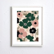 ボタニカル・ハーモニー｜ナチュラルとモダンが調和するフラワーアートポスター｜柔らかな色彩で空間を上品に彩るインテリアA4ポスター