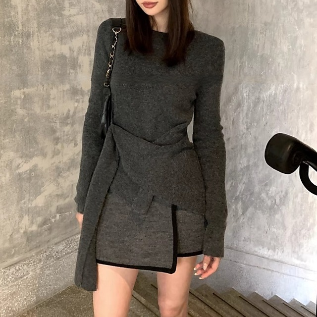 サイドノットデザインスリムフィットニット［S-M］