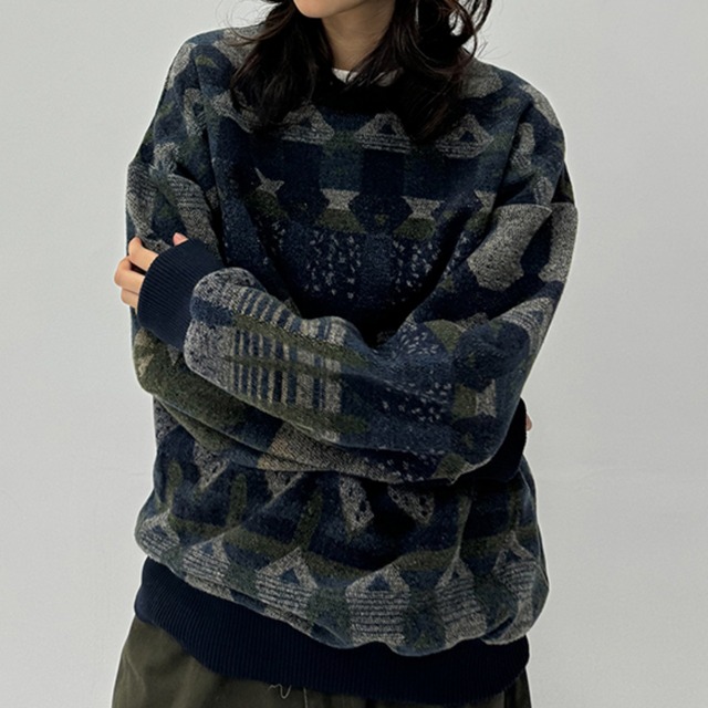 エスニックスタイルジャガードニット　A01799