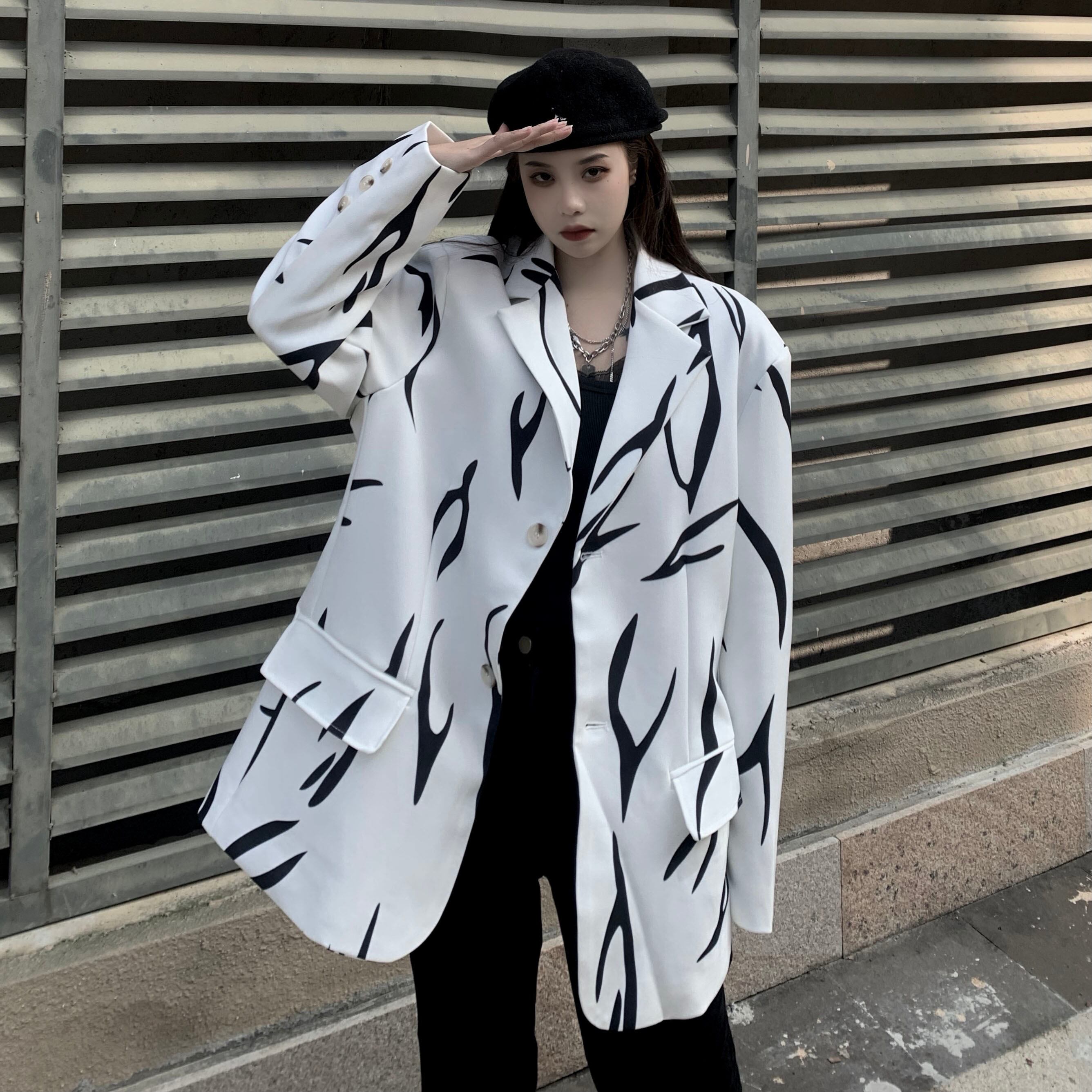 ダークパターンカジュアルジャケット ルーズ ケッペル83219480690