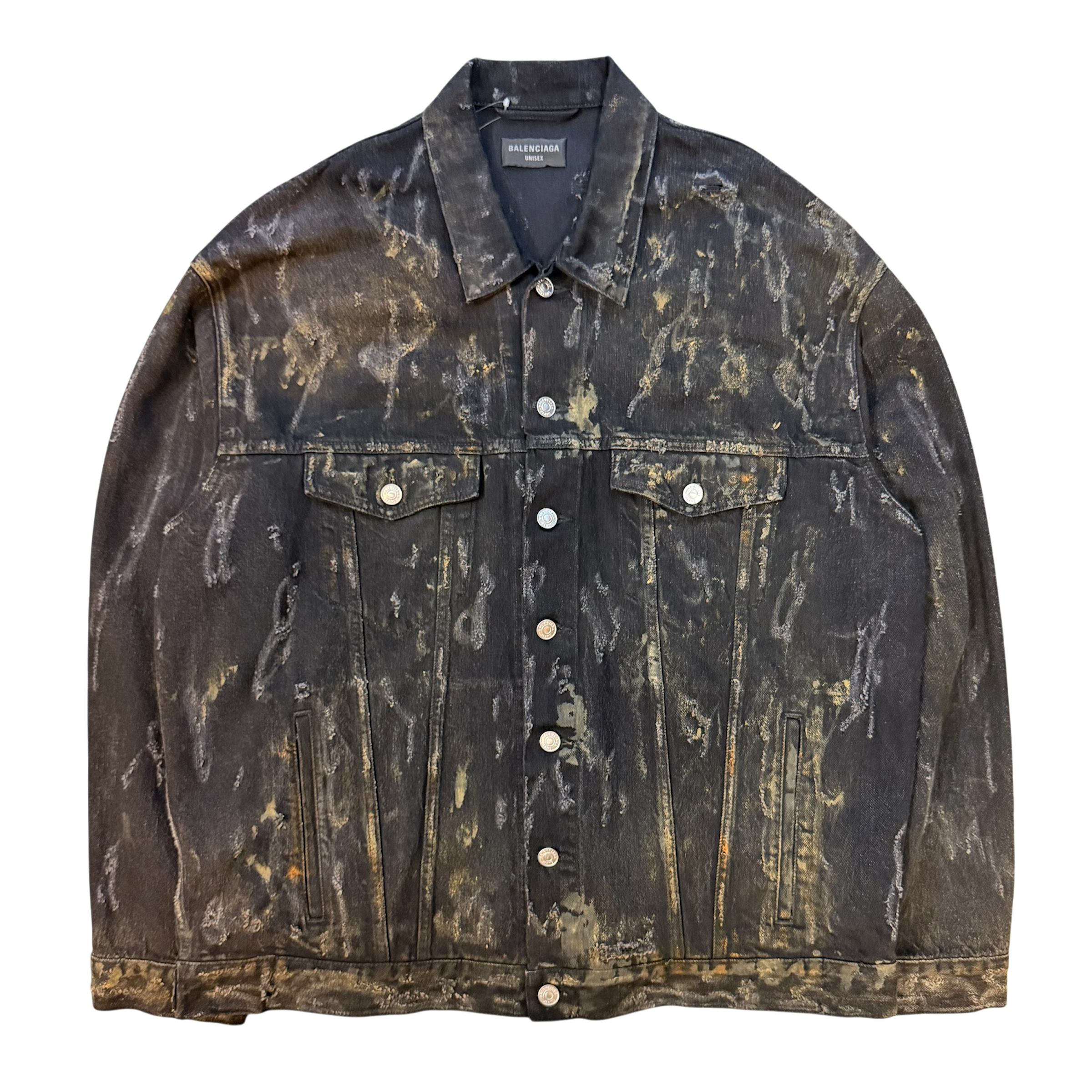 BALENCIAGA 23SS Black Distressed Denim Jacket