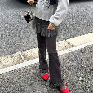 knit pants with tulle overlay　J00289