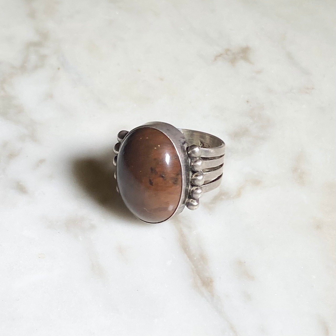vintage silver ring set with brown stone
