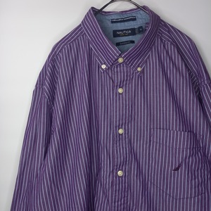 ノーティカ　ストライプ　BDシャツ　ボタンダウン　長袖　刺繍ロゴ　オーバーサイズ