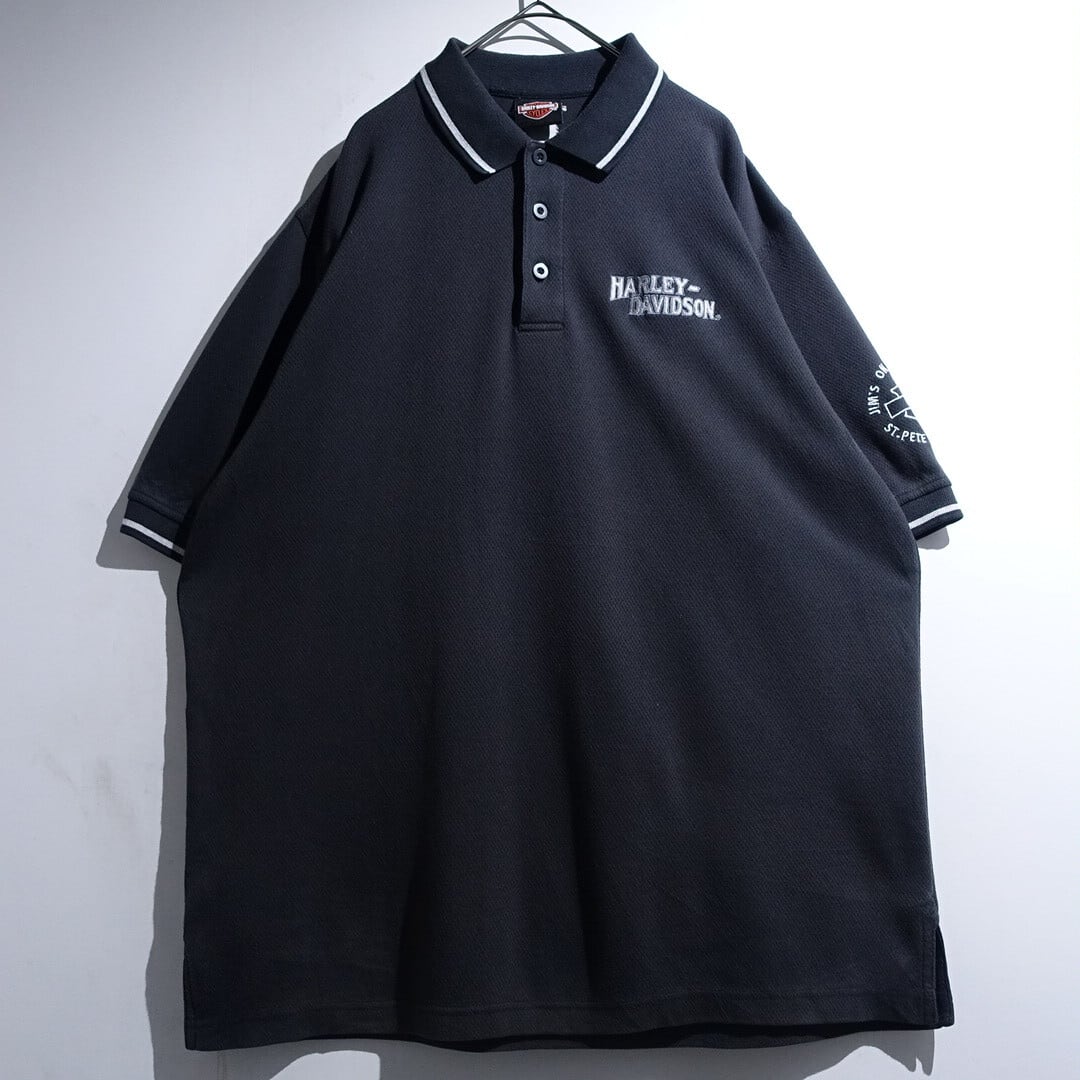 "HARLEY-DAVIDSON" Black Logo Desgin Polo Shirt
