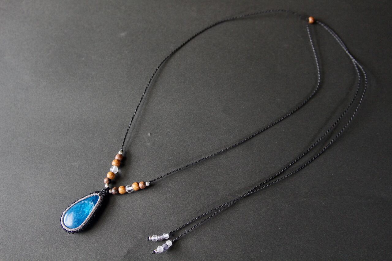 Blue Apatite  micro macrame woody pendant