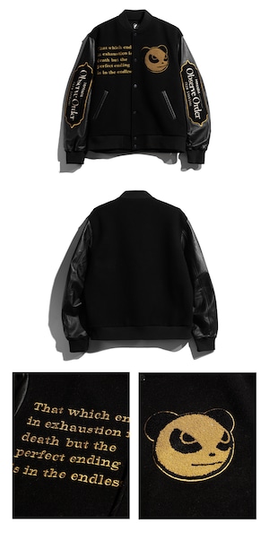 送料無料【HIPANDA ハイパンダ】男女兼用 スタジャン UNISEX BASEBALL JACKET / BLACK