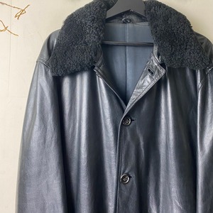vintage Y’s FOR MEN black leather coat with mouton