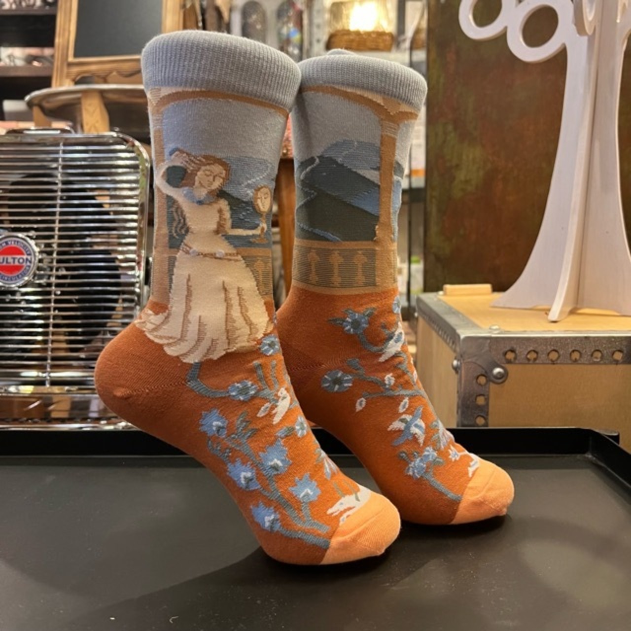 TOPANGA Socks  Lady's Art Socks looking in the mirror　アートソックス　鏡を見ている　　レディースソックス　靴下