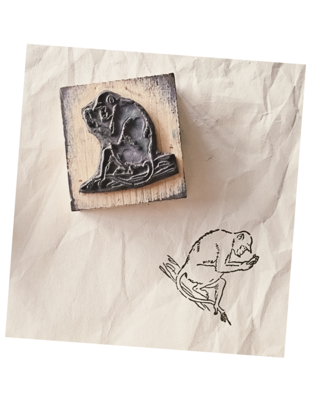 フランス 5.5c 不思議の国のアリス的少女とメランコリーな木製スタンプ ヴィンテージ