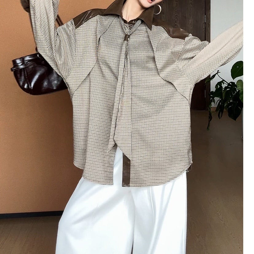 Mixed Houndstooth Tie Shirt*S-09