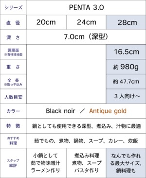 深型フライパン 28cm×7.0cm IH直火兼用 アンティックゴールド 王様フライパンPENTA 3.0（ペンタ）