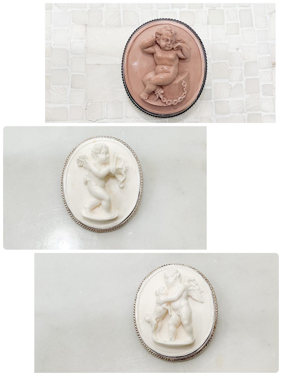 キューピッドのモチーフのニューラーヴァカメオシルバーペンダント兼ブローチ(チェーン別） | Pay ID