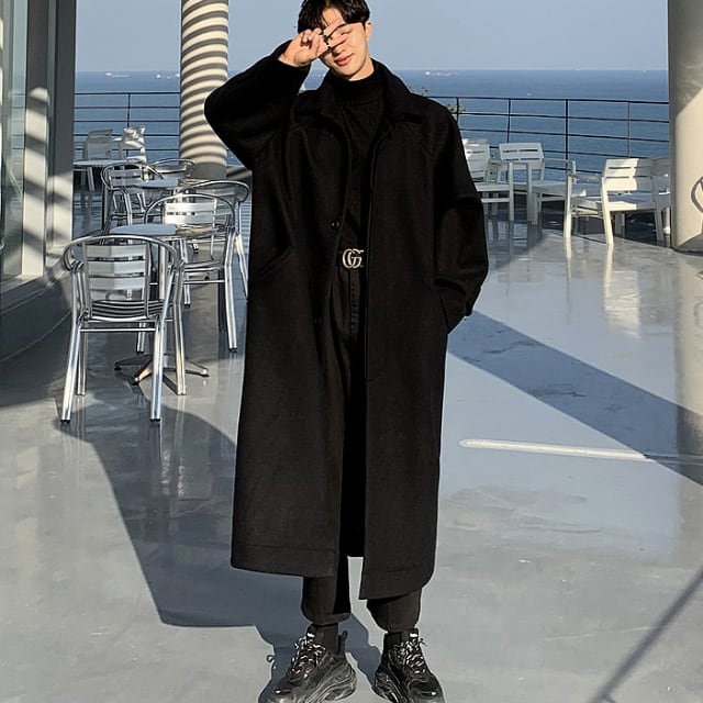 予約販売】コート ロング丈 メンズ ブラック 黒 シンプル 男前 シック