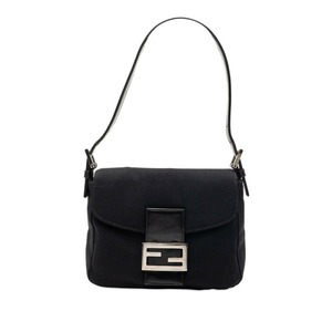 フェンディ マンマバケット ハンドバッグ ショルダーバッグ ブラック コットンキャンバス レザー レディース FENDI 【中古】