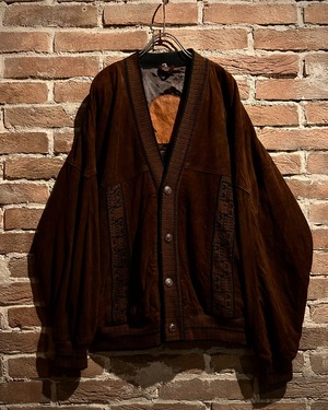 【Caka act3】Knit Switching Euro Vintage Suede Cardigan Jacket