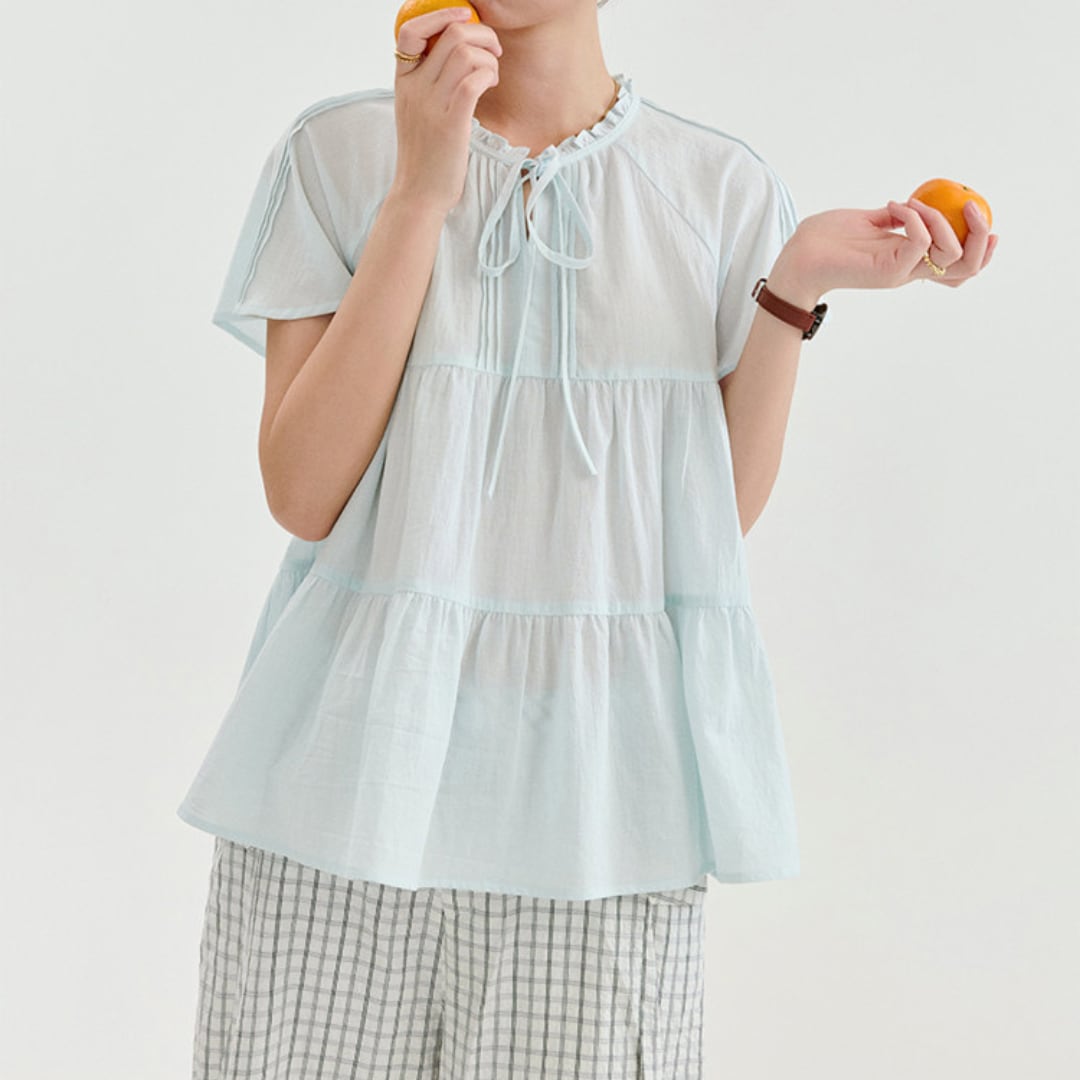 tiered ribbon cotton blouse