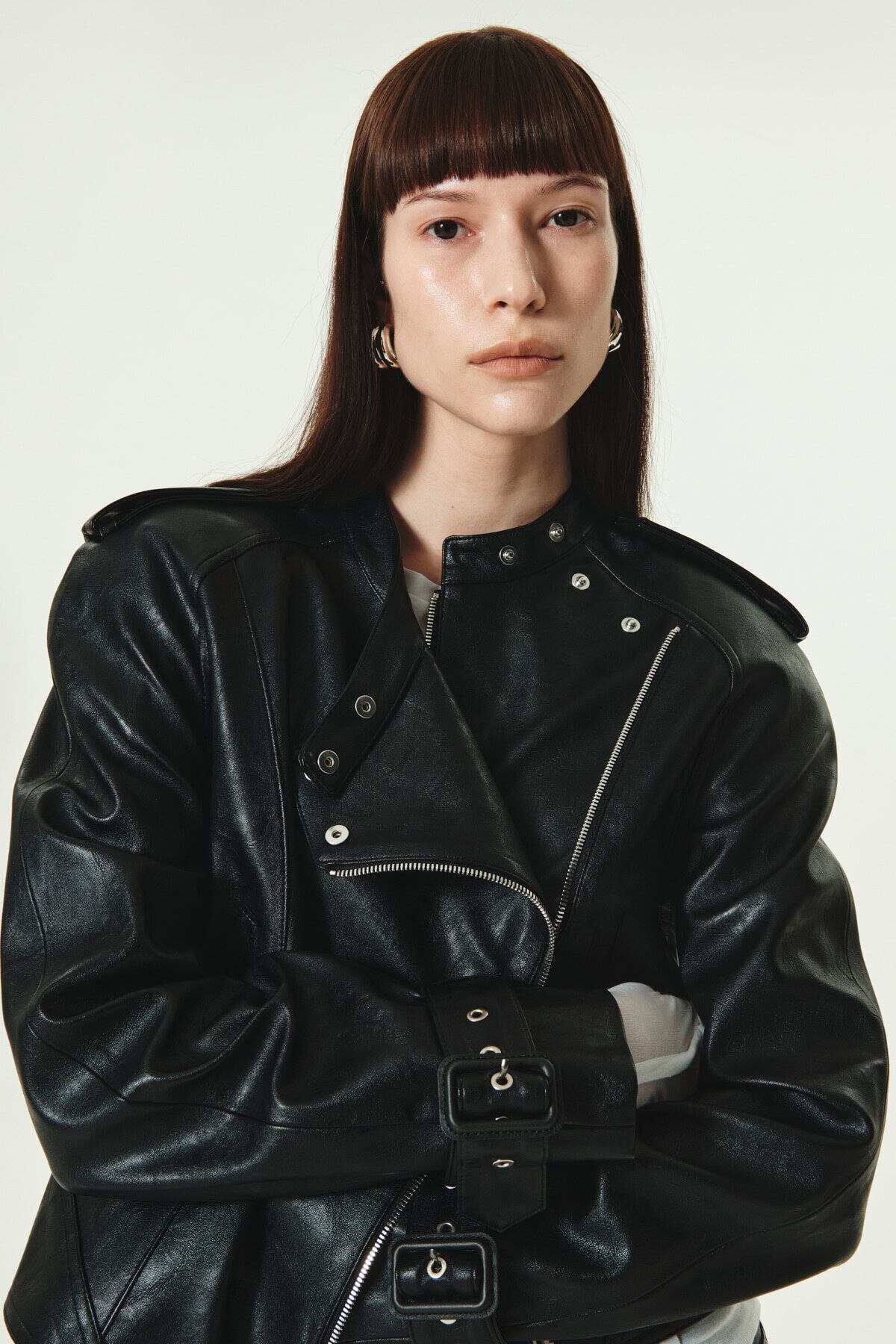 KIMMATIN] RAGLAN CROP LEATHER JUMPER IN BLACK (S) 正規品 韓国