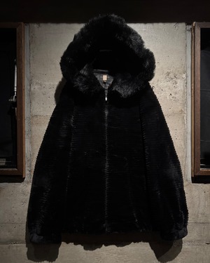 【Caka】Faux Fur Loose Zip Up Hooded Jacket