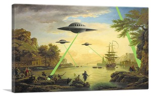 バンクシー「UFOアタック/UFO Attack」展示用フック付きキャンバスジークレ Banksy