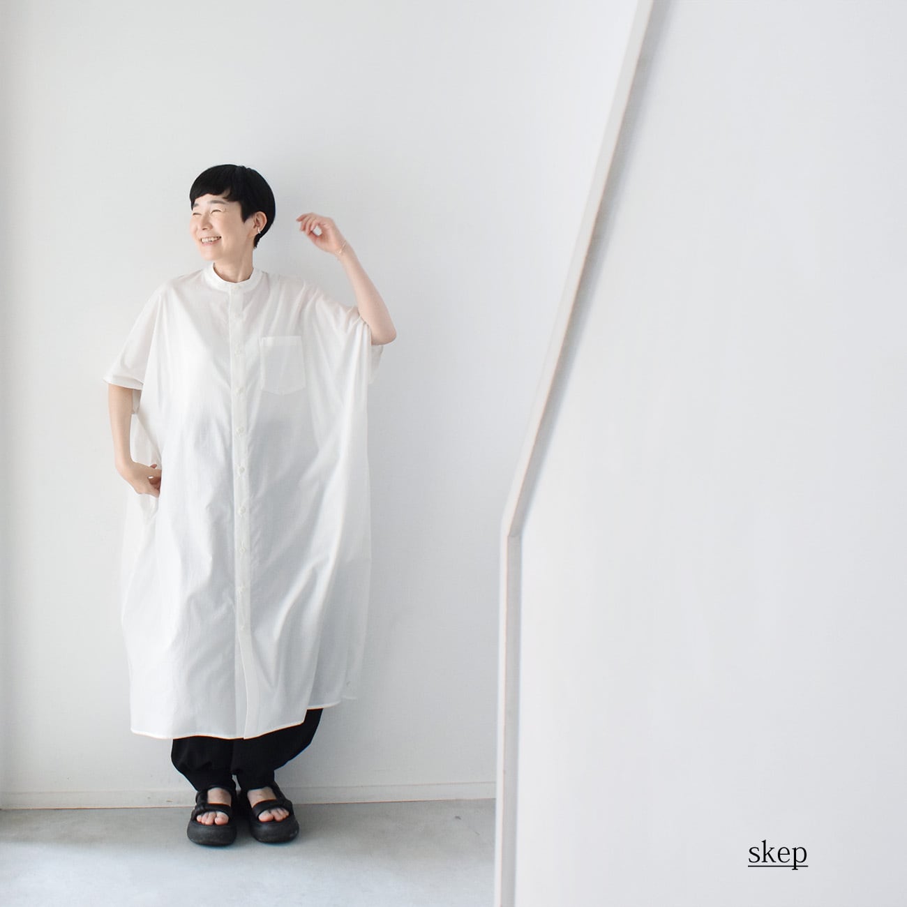 コットン100％ 半袖シャツワンピース：白［OP03SHWT］ | skep-online shop