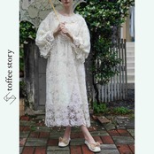 ふんわりランタンスリーブの♡ロマンティックレースワンピース《Y0282》