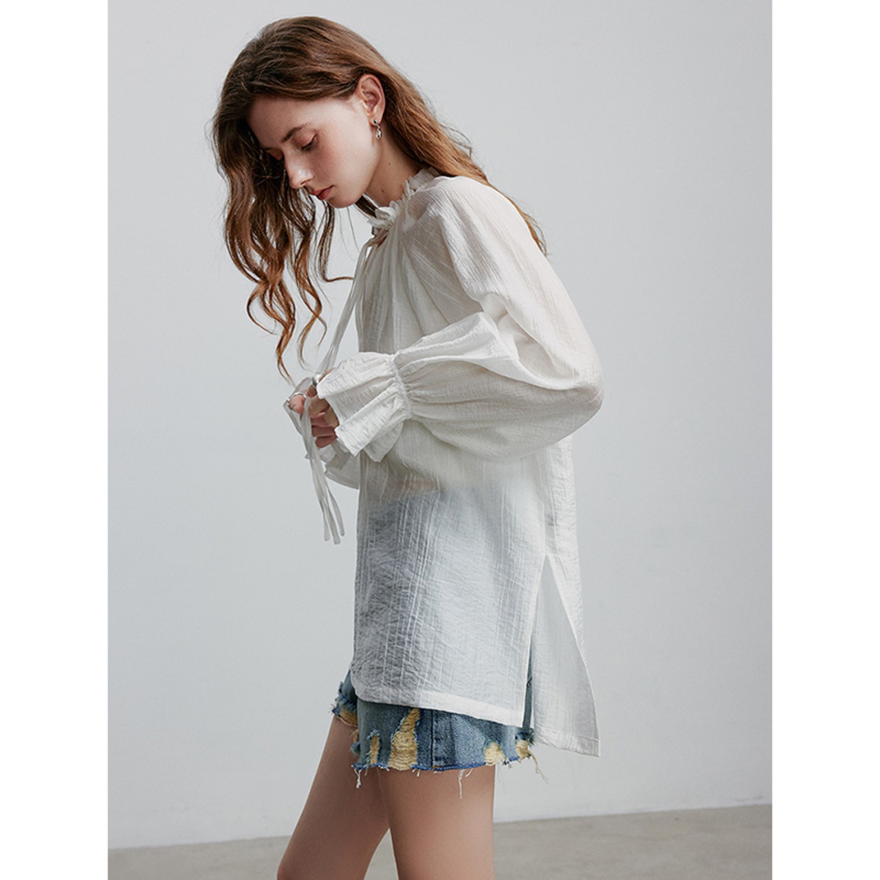 Drawstring Flutter Sleeve Blouse / ドローストリング フラッター スリーブ ブラウス