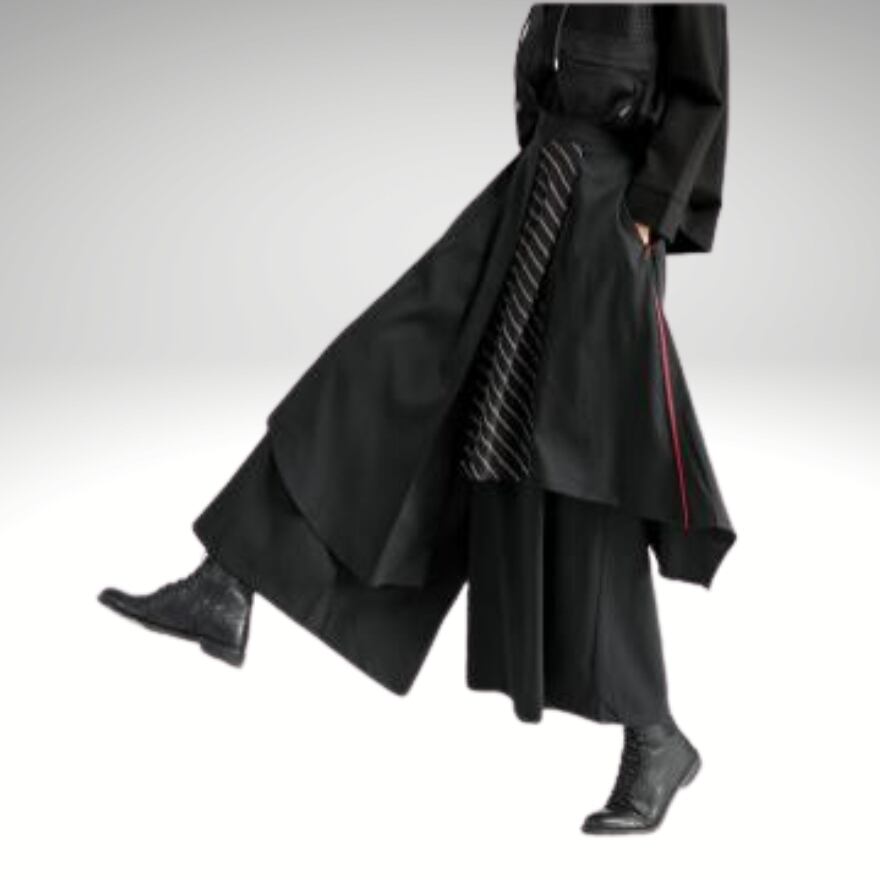 サブカル 服 地雷系 通販 ワイドパンツ 袴パンツ レイヤード ワンポイント ライン 山本耀司風 ゴシック 闇かわいい 大人ゴシック ストリート系