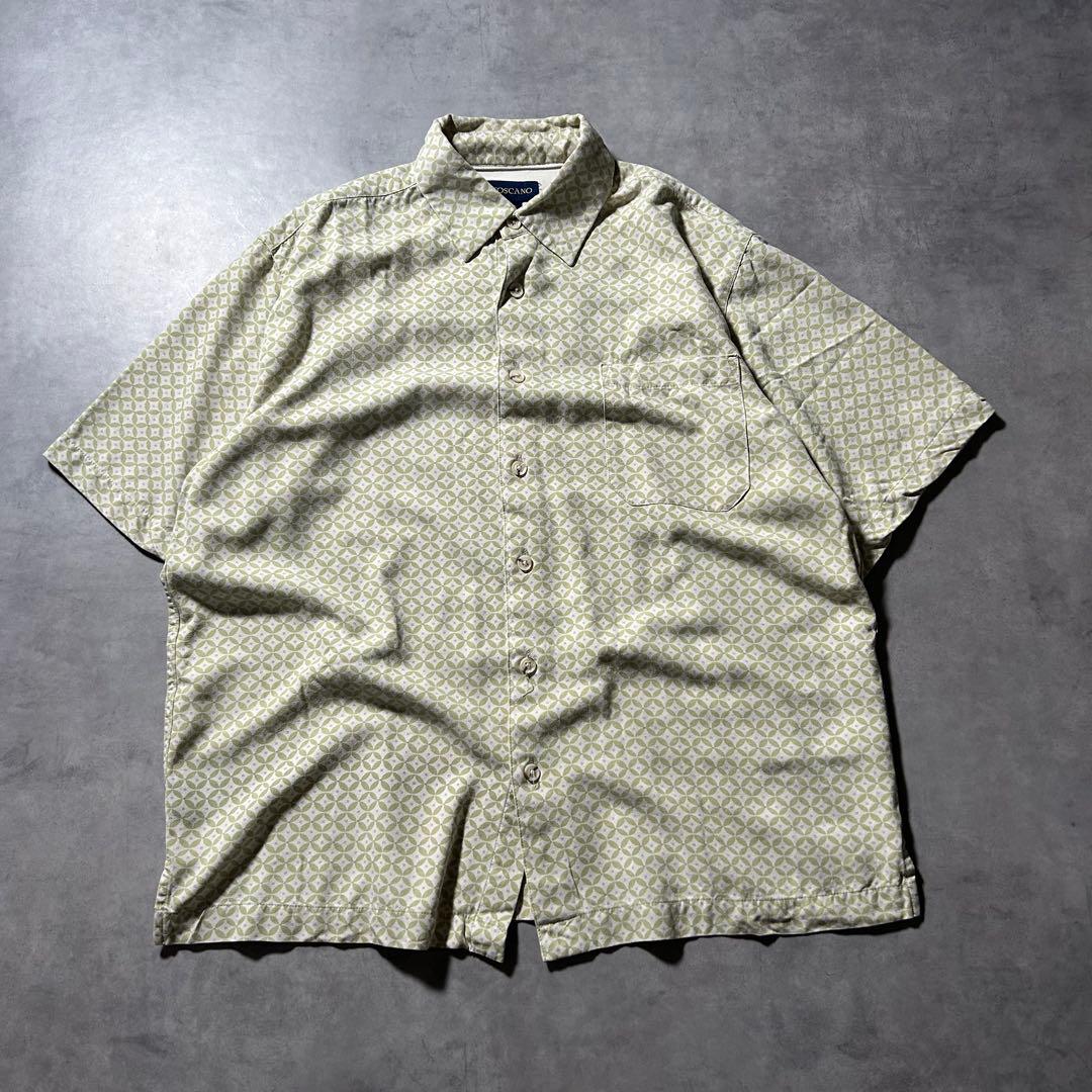 TOSCANO シルク 幾何学 模様 パターン 黄緑 和柄 デザイン シャツ