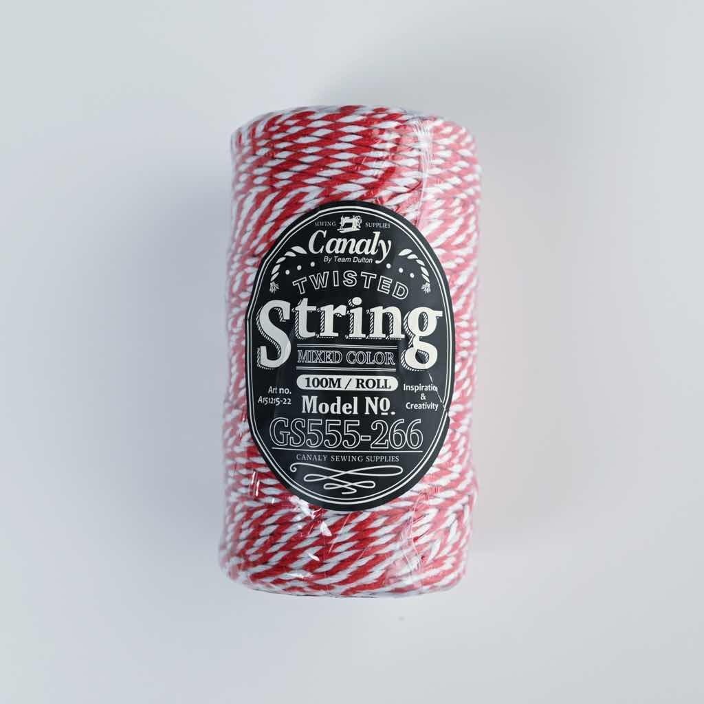 ツイステッドストリングス(レッド&ホワイト)|ラッピング紐 手芸材料 ハンドメイド トリコロールカラー かわいい 包装用品
