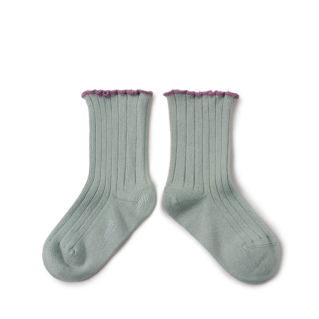 【collegien】Delphine - Lettuce Trim Ribbed Socks - Aigue Marine