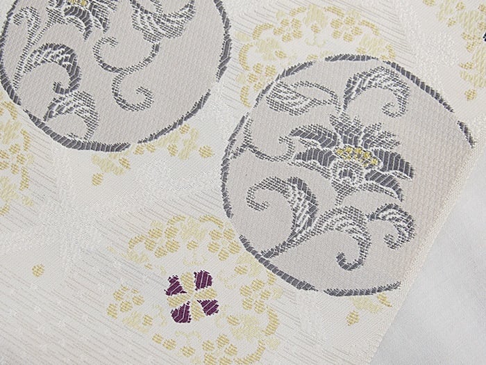 新品】西陣829 木原織物謹製／織九寸名古屋帯／変わり織菱取りに丸文