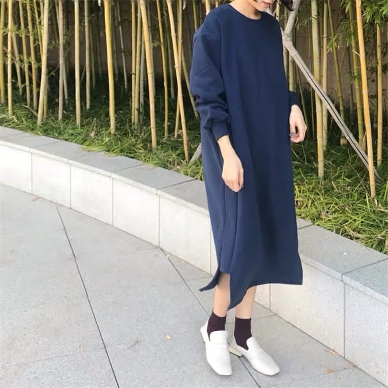 3色 ロング スウェット ワンピース ロングワンピ オーバーサイズ スウェット素材 レディース Anoel