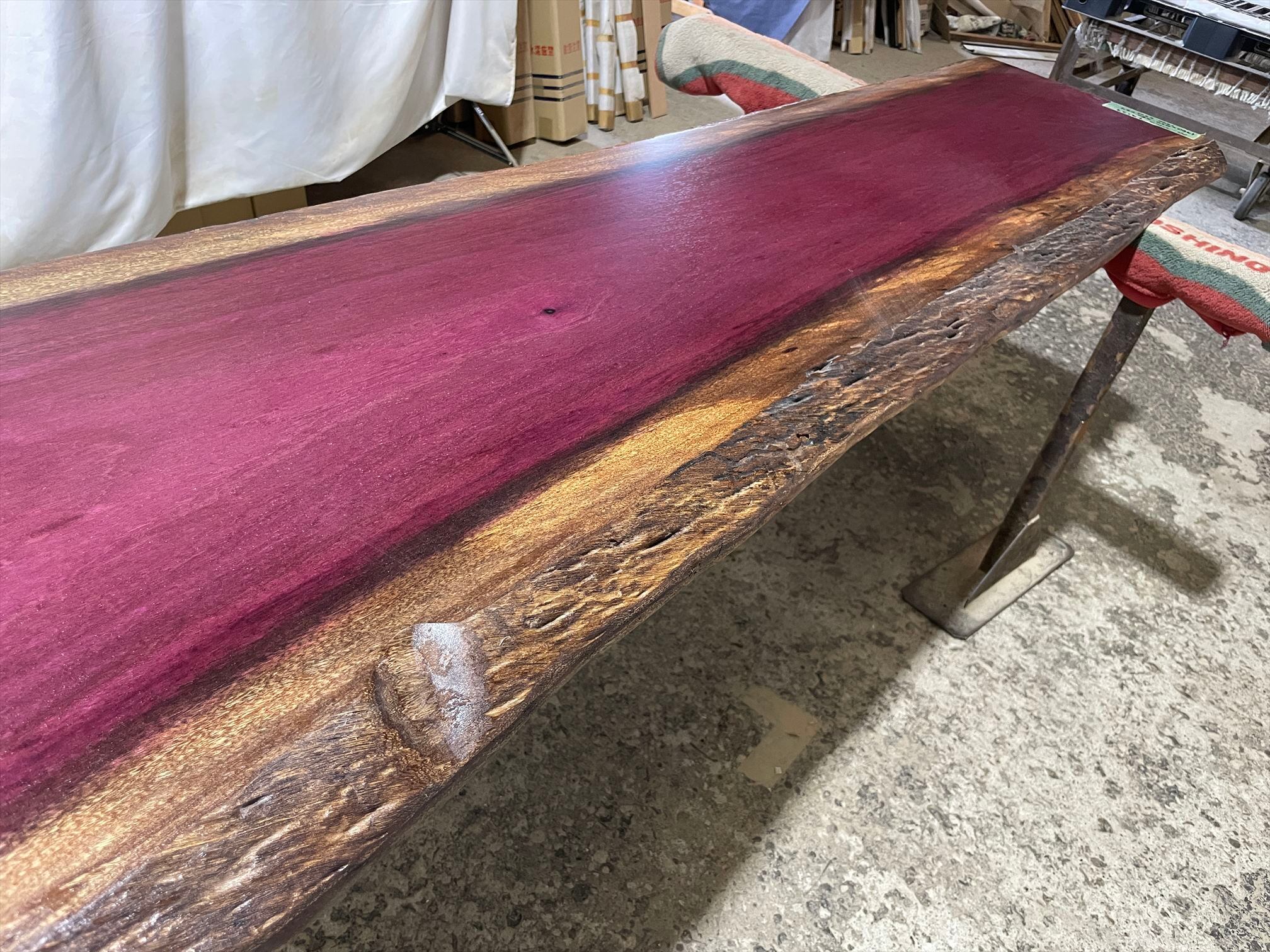 パープルハート9129 一枚板無垢 乾燥材 1980x420‐480x47mm カウンター