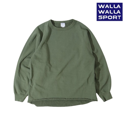 WALLA WALLA SPORT ワラワラスポーツ 13oz 米綿 後染め クルーネック スウェット 裾カットオフ ラフシルエット メンズ レディース 日本製 OLD GREEN