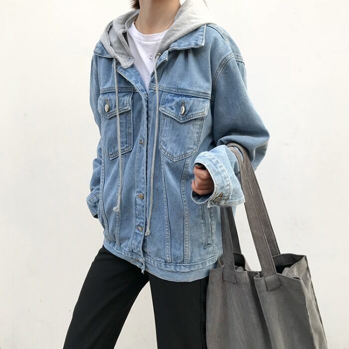 2020年秋新しい取り外し可能なフード付き長袖デニムジャケット女性ルーズレトロ学生ジャケットトップ クレセントシティ55184948329