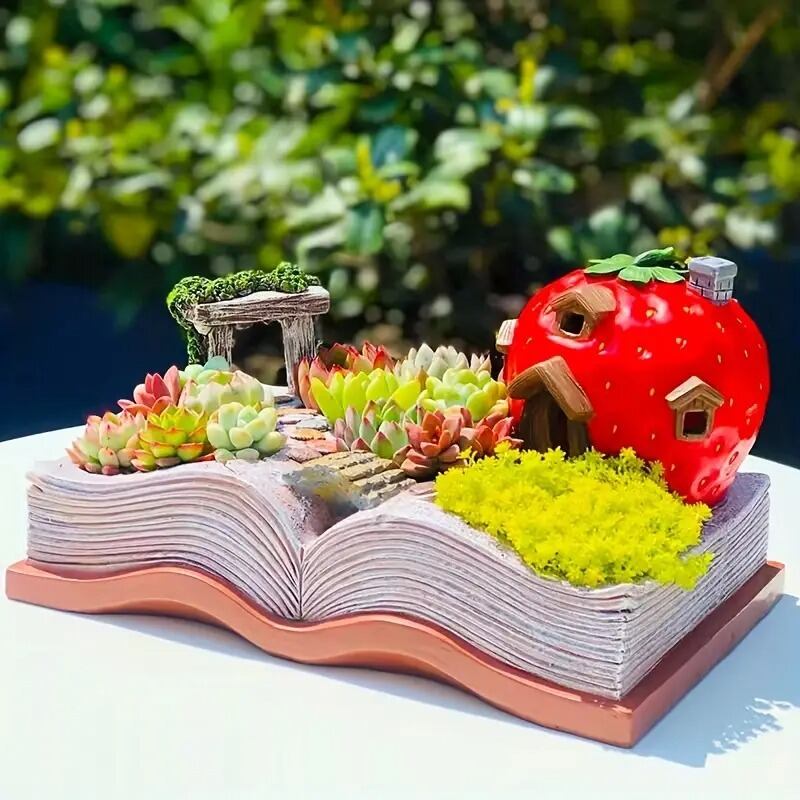 プランター 鉢 ガーデンライト いちごの家 絵本モチーフ 一体型