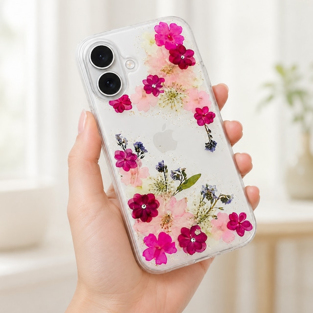 【ほぼ全機種対応スマホケース】押し花スマホケース NO.609  押し花＆レジン iPhone/Xperia/AQUOS/Galaxy他