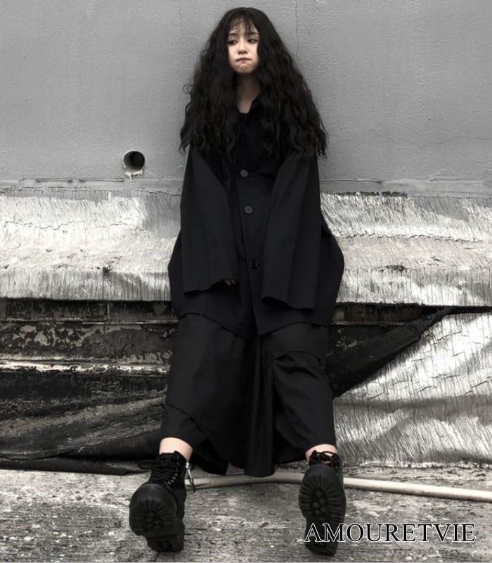 ロングシャツ シャツ 大きいサイズ オーバーサイズ 黒 ブラック 原宿 渋谷 ストリート オルチャン 韓国ファッション 1110 Amouretvie 韓国系 モード系 個性的ファッションの通販サイト