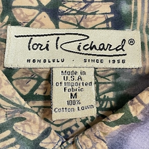 【Tori Richard】USA製 アロハシャツ ハワイアンシャツ 半袖シャツ 個性的 柄シャツ 総柄 柄物 オールパターン パイナップル コットン MEDIUM トリリチャード US古着