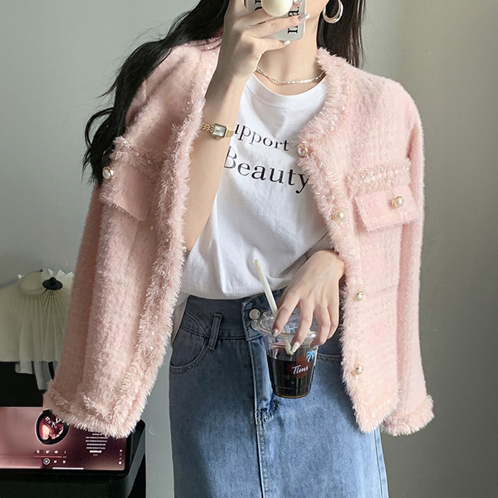 ツイード風 ジャケット レディース 秋冬 韓国 アウター おしゃれ きれいめ 大人 かわいい 通勤 ビジネス オフィス ラメ フォーマル 大人可愛い 大人女子