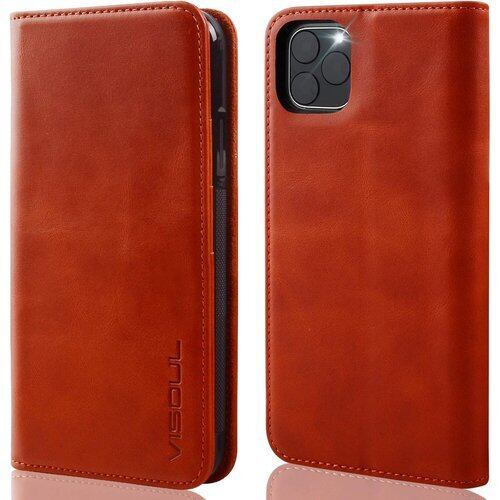 VISOUL iPhone11Pro Maxケース 手帳型 本革 アイフォン11Pro Max レザーケース 手帳カバー スマホケース カード入れ 耐衝撃 携帯ケース マグネット 横置き ブック型 6.5インチ オレンジ 318