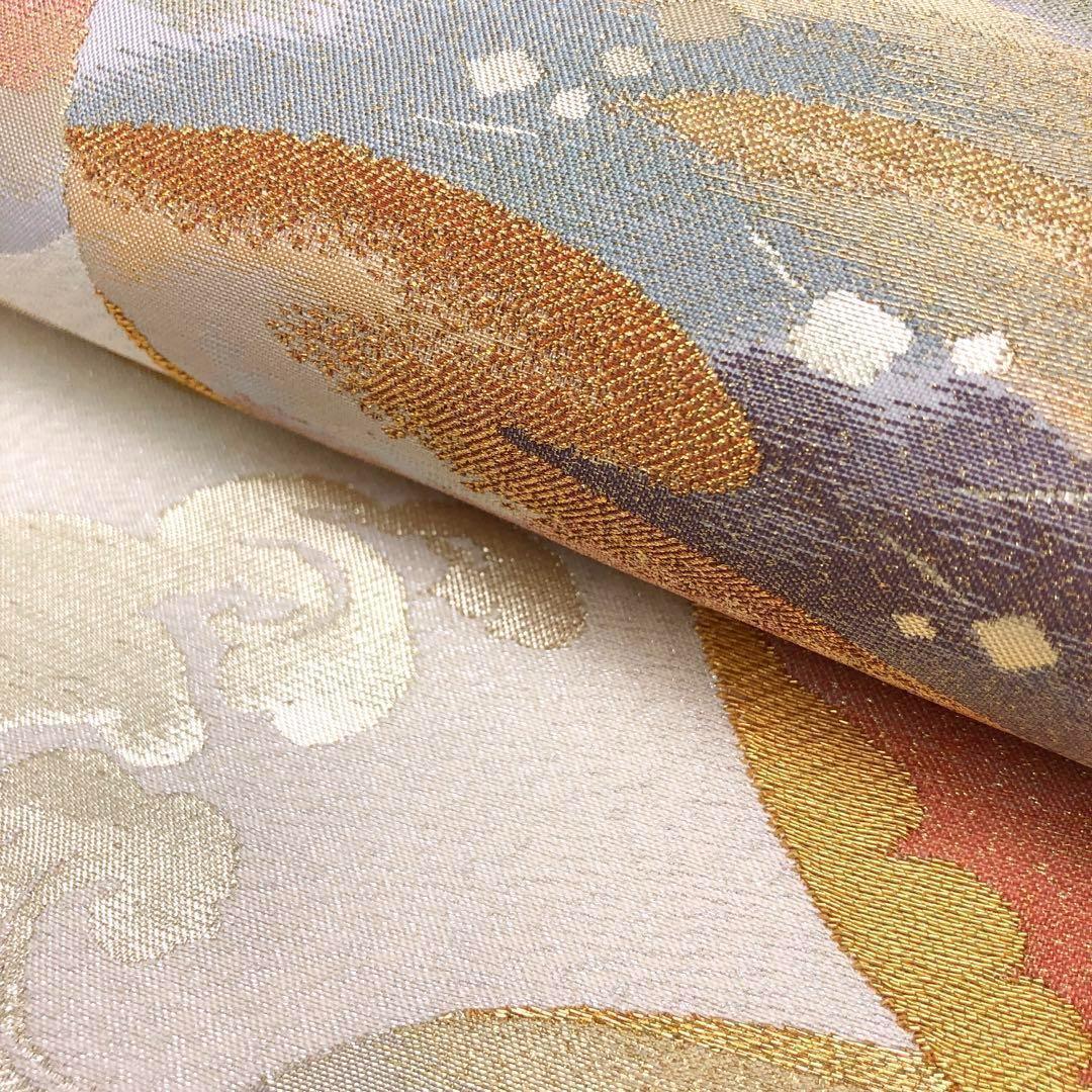 袋帯 貝合わせ 波模様 金糸 薄生成色 O-2924 | リユース着物わびさび 