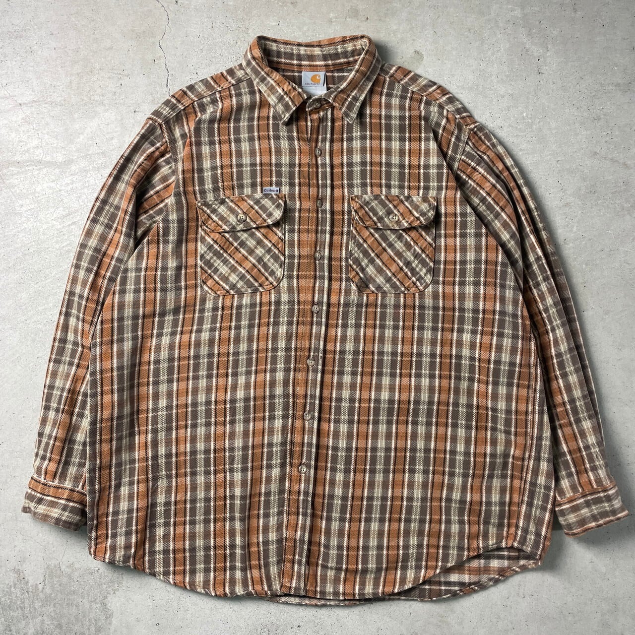 希少 90s カーハート carhartt チェックシャツ 刺繍 オレンジ