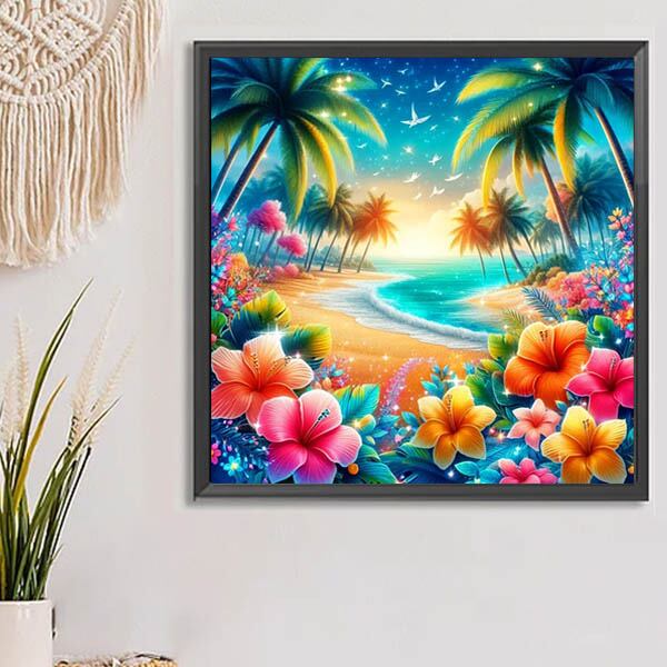 初級 フル ダイヤモンドアート キット ビーズ刺繍 ハワイアン 海辺
