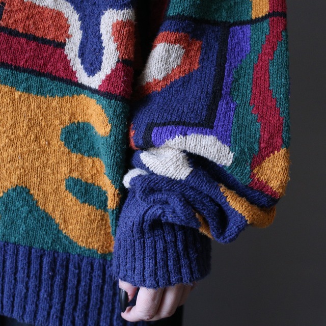 psychedelic art full pattern over silhouette cotton sweater