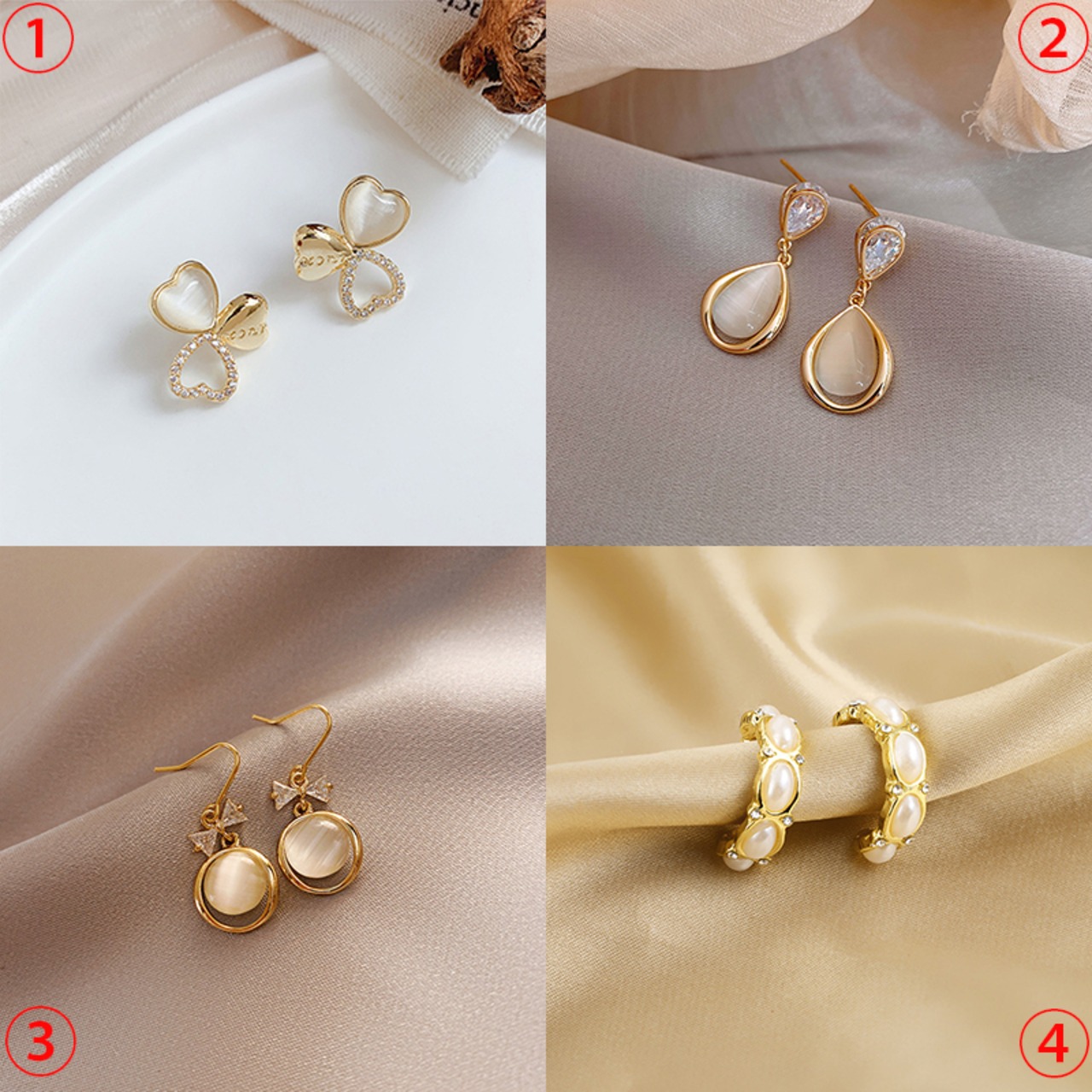 ピアス　キャッツアイピアス　クローバー　花びら　ハート　クリア　ストーン　ラインストーン