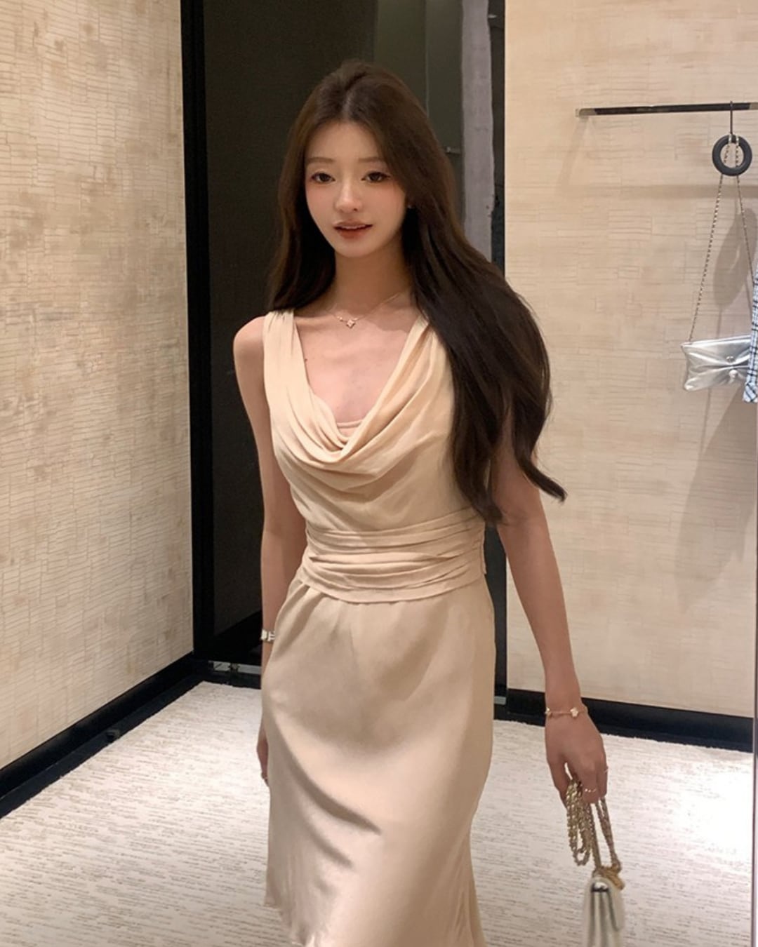 ドレープネックミディタイトワンピース l5290