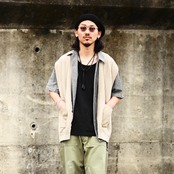 YASHIKI、GANKO別注 ×Shirotsume V-neck、INTERIM M-47 HBT BAKER PANTSコーディネート