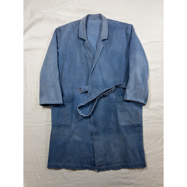 【1950s】"French Vintage" Hand-Made Faded Blue Cotton Twill Tielocken Atelier Coat